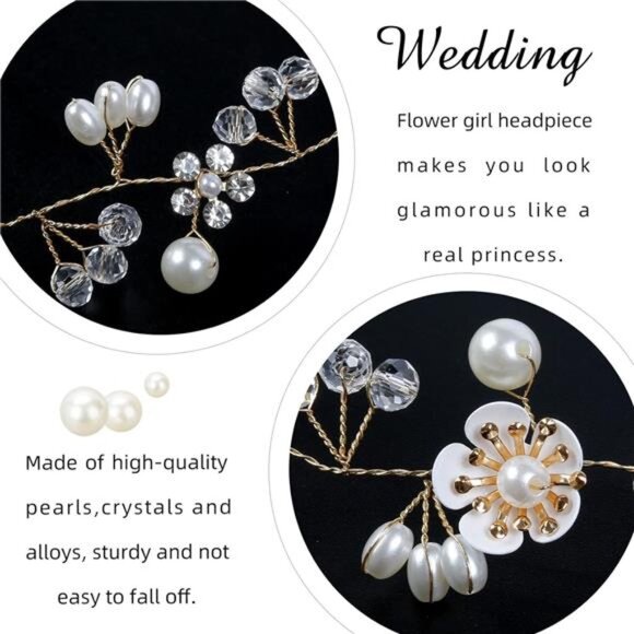 Crystal Headpiece, Flower Hair Accessories, Gold - Picture 4 of 7